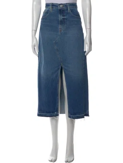 Pre-owned Frame Raw-edge Trim Midi Length Skirt In Blue
