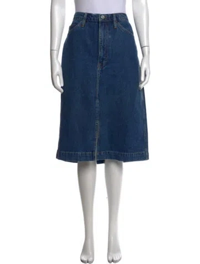 Pre-owned Frame Raw-edge Trim Midi Length Skirt In Blue