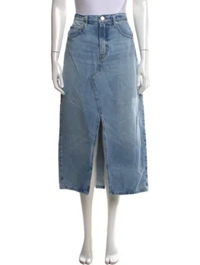 Pre-owned Frame Raw-edge Trim Midi Length Skirt In Blue