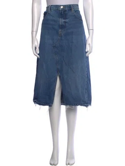 Pre-owned Frame Raw-edge Trim Midi Length Skirt In Blue