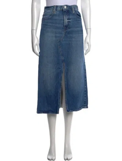 Pre-owned Frame Raw-edge Trim Midi Length Skirt In Blue