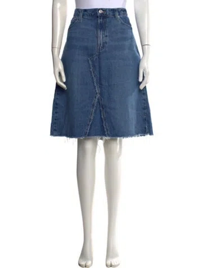 Pre-owned Frame Raw-edge Trim Midi Length Skirt In Blue