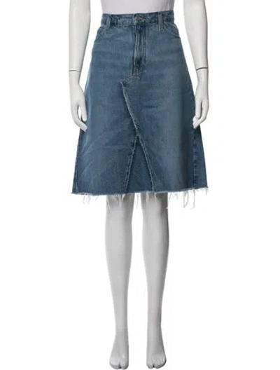 Pre-owned Frame Raw-edge Trim Midi Length Skirt In Blue