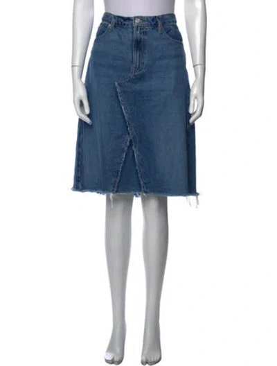 Pre-owned Frame Raw-edge Trim Midi Length Skirt In Blue