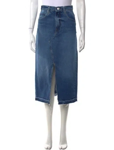 Pre-owned Frame Raw-edge Trim Midi Length Skirt W/ Tags In Blue