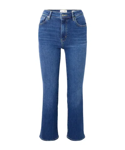 Frame Reboot Crop Stretch High-waisted Flared Jeans In Blue