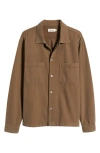 Frame Textured Terry Double Pocket Overshirt In Brown