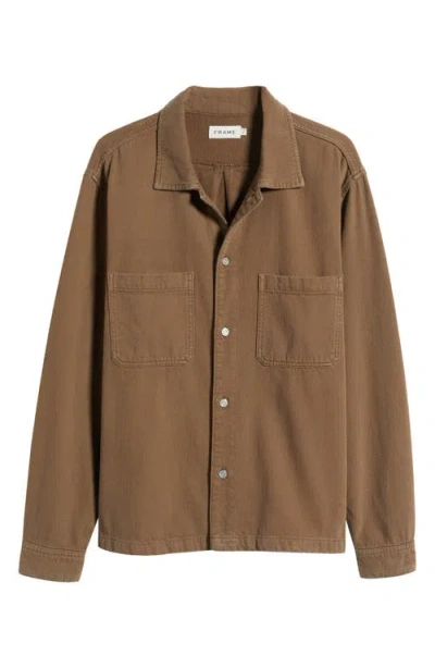 Frame Textured Terry Double Pocket Overshirt In Brown