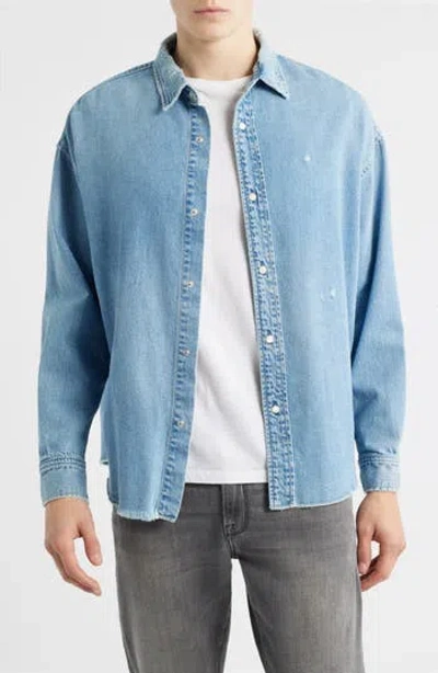 Frame Relaxed Fit Distressed Denim Snap-up Shirt In Multi