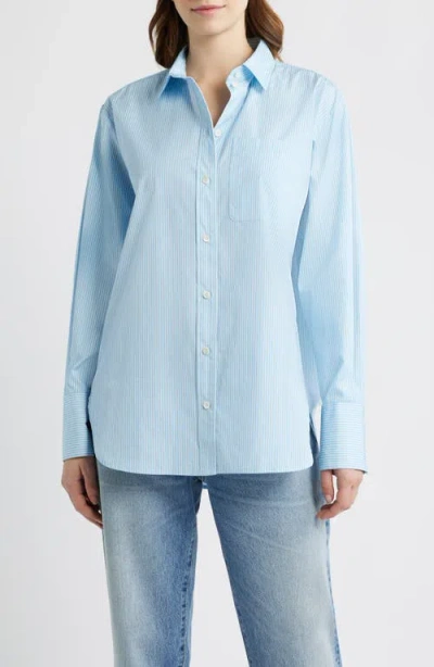 Frame Relaxed Fit Stretch Linen Button-up Shirt In Blue