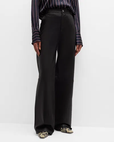 Frame Relaxed Leather Trousers In Black