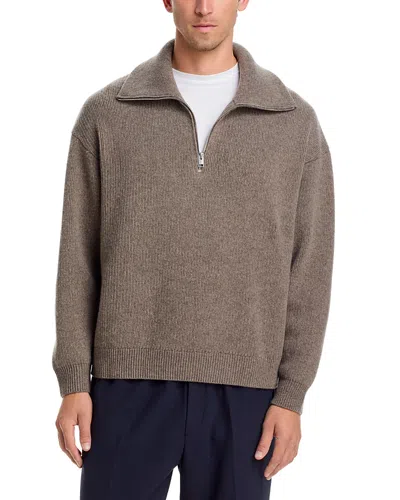 Frame Retro Half Zip Polo Sweater In Brown