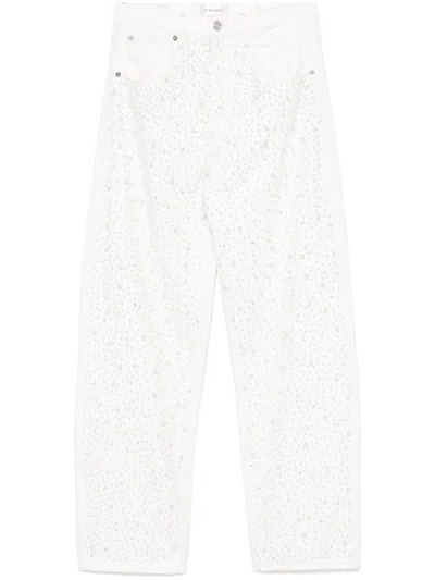FRAME RHINESTONE-EMBELLISHED WHITE COTTON STRAIGHT JEANS