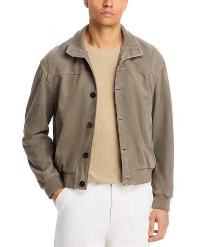 Frame Rib Collar Suede Jacket In Green