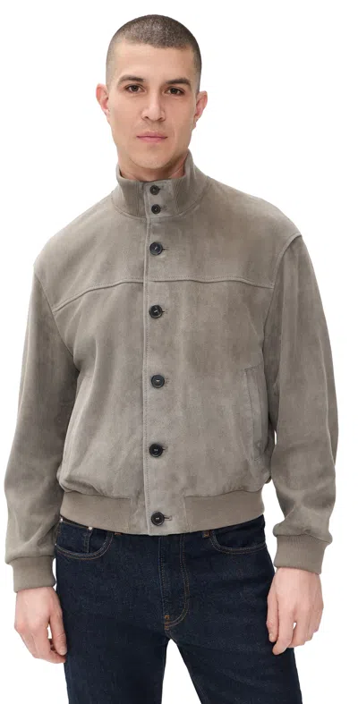 Frame Rib Collar Suede Jacket Smoky Green In Neutral