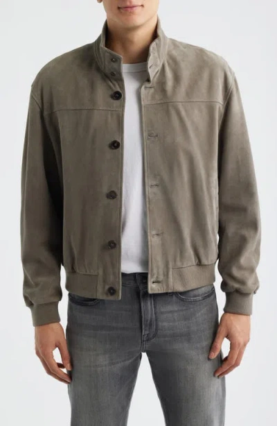 Frame Rib Detail Suede Jacket In Green