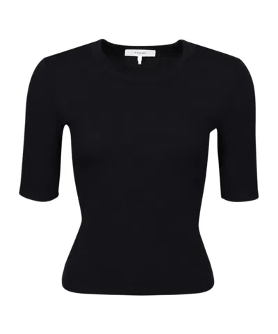 Frame Rib Round-neck T-shirt In Black
