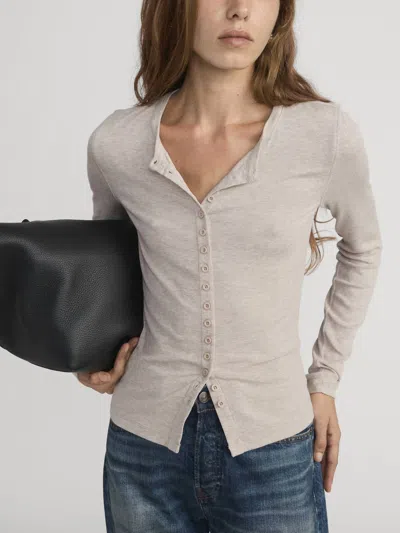 Frame Rib Splay Top In Heather Oatmeal In Nude