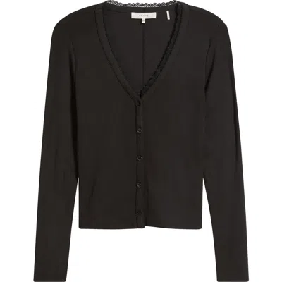 Frame Rib Trim Cardigan In Black