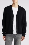 Frame Rib Wool & Silk Cardigan In Black