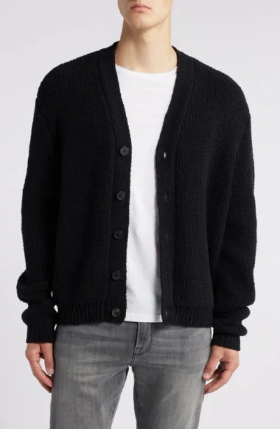 Frame Rib Wool & Silk Cardigan In Black