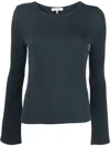 Frame Ribbed Bell Sleeve Top In Blau