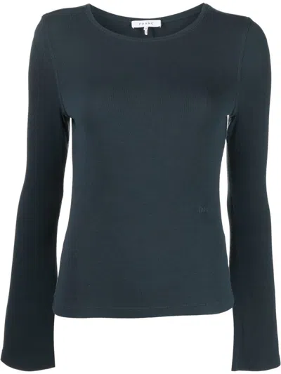 Frame Ribbed Bell Sleeve Top In Navy