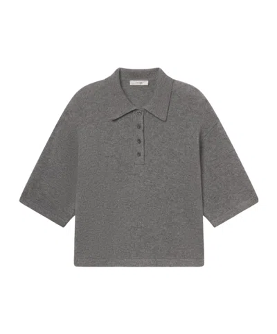 Frame Ribbed Button-up Polo Shirt In Gray