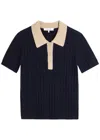 Frame Two-tone Ribbed Cashmere Polo Shirt In Blue