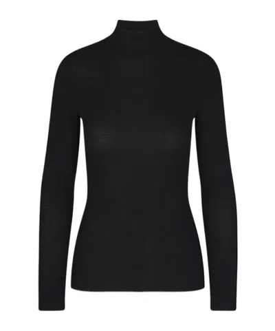 Frame Ribbed High-neck Top In Black