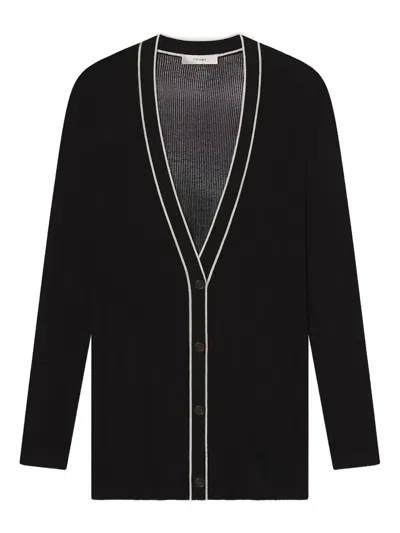 Frame Ribbed-knit V-neck Cardigan In Black