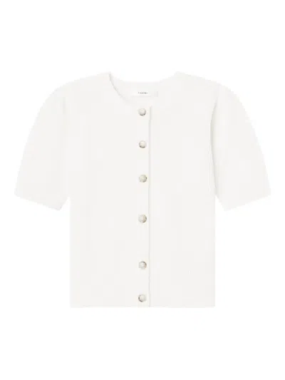 Frame Ribbed Short-sleeve Cardigan In White