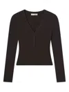 Frame The Mesh Trim Rib Henley Coffee Heather In Brown