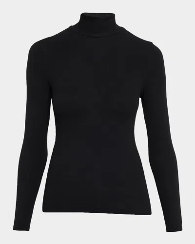 Frame Ribbed Turtleneck Top In Black