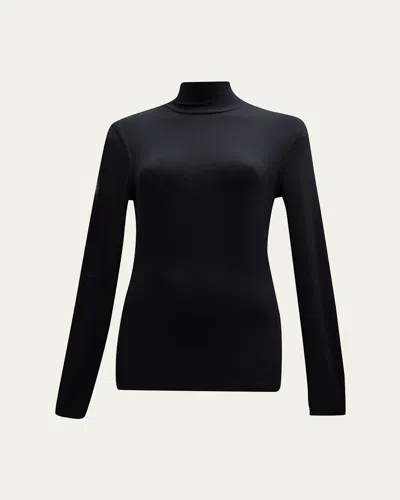 Frame Ribbed Turtleneck Top In Black