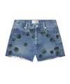 Frame The Hang Embellished Denim Shorts In Blue