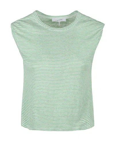 Frame Rolled Muscle Striped Top In Green