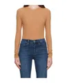 Frame Tan Embroidered Long Sleeve T-shirt In Brown