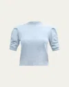 Frame Puff Sleeve Pointelle Cashmere Sweater In Dark Gris