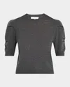 Frame Ruched Puff Sleeve Sweater In Dark Gris