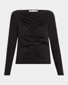 Frame Ruched Long-sleeve Top In Black