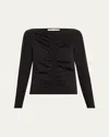 Frame Ruched Long-sleeve Top In Black