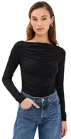 Frame Ruched Stretch-jersey Top In Black