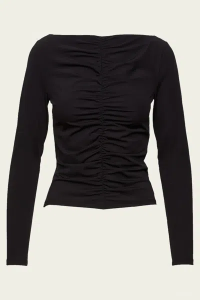 FRAME RUCHED LONG SLEEVE TOP IN BLACK