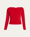 Frame Ruched Long-sleeve Top In True Red