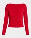Frame Ruched Long-sleeve Top In True Red