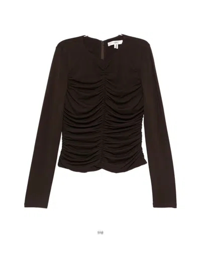 Frame Ruched Long-sleeve Blouse In Brown