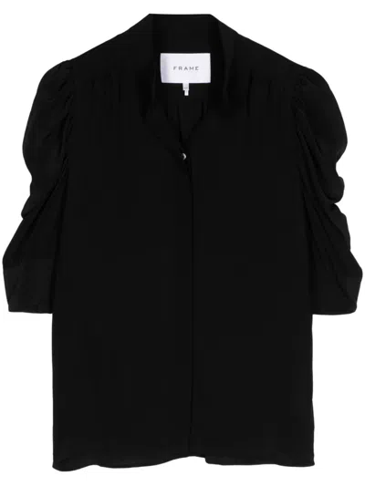 Frame Ruched Silk Blouse In Black