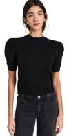 Frame Ruched Sleeve Recycled Cashmere Blend Sweater In Noir