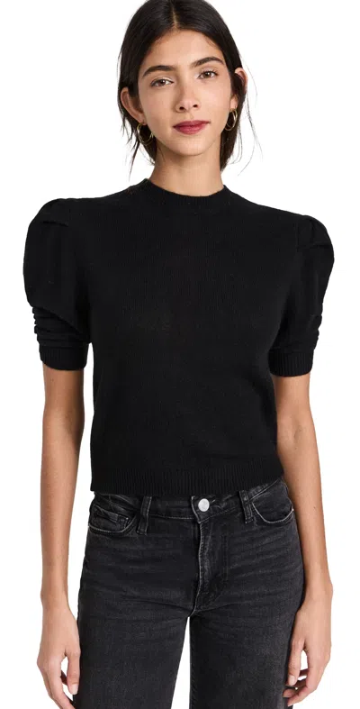 FRAME RUCHED SLEEVE CASHMERE SWEATER NOIR